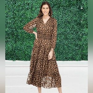 JADE Cheetalicious Smocked Tiered Maxi Dress